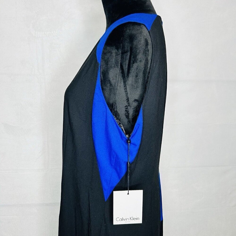 NWT Calvin Klein Womens Blue Black Round Neck Sleeveless Sheath Dress Size 14 - Picture 5 of 9